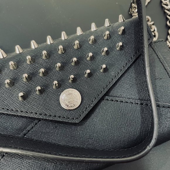 Rebecca Minkoff Silver Studded Black Wallet on Silver Chain - Picture 3 of 3